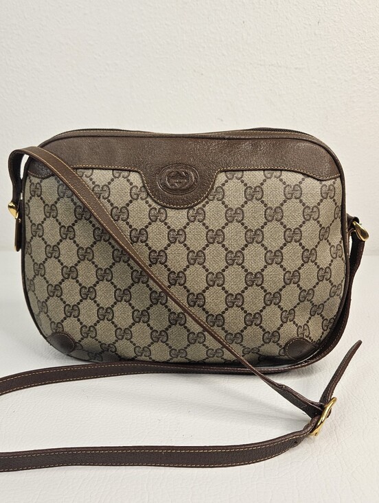 Gucci Handbags - Authentic Vintage Gucci GG Supreme Monogram Crossbody Camera Bag Brown Leather